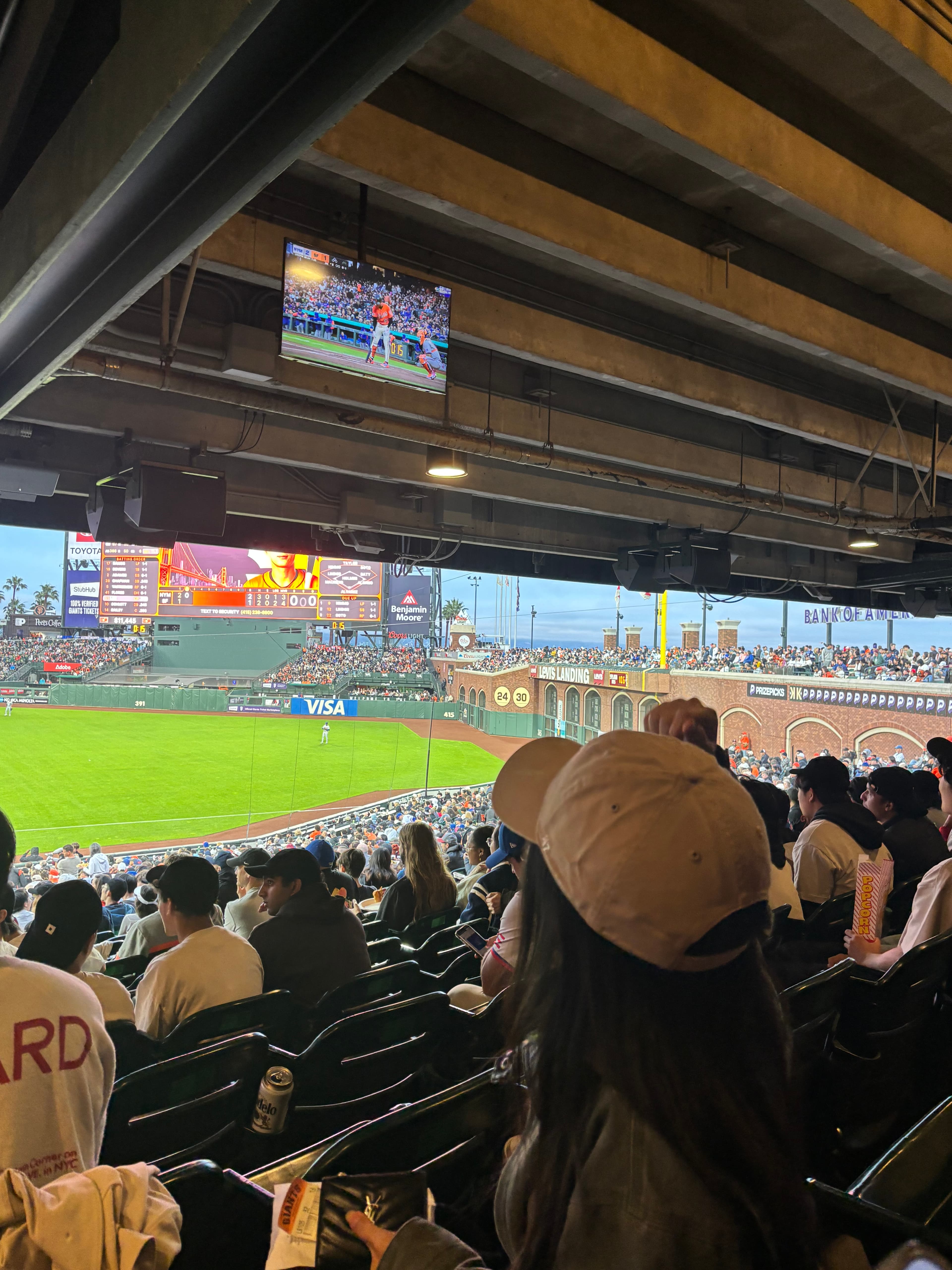 A view from the stands at an SF Giants baseball game.